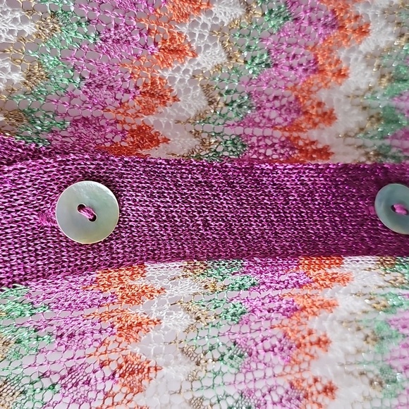 Mango Pink Sheer Multicolored Striped Button Front Cardigan Coquette Girl Dainty - Picture 5 of 14